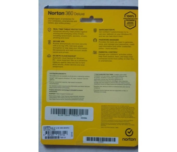 Norton 360 Deluxe 5 User (5PC) pack