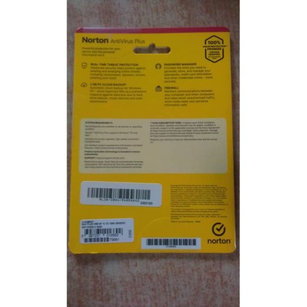 Back view of Norton AntiVirus Plus pack image