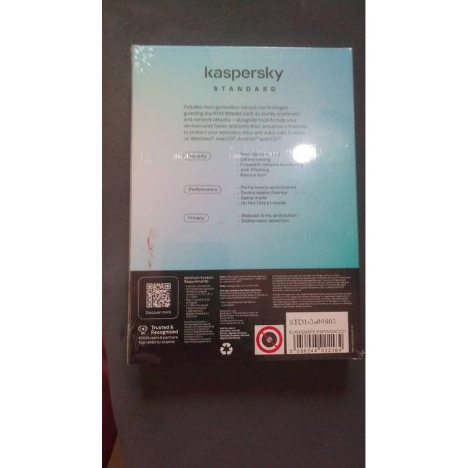 Kaspersky Standard Antivirus pack back view